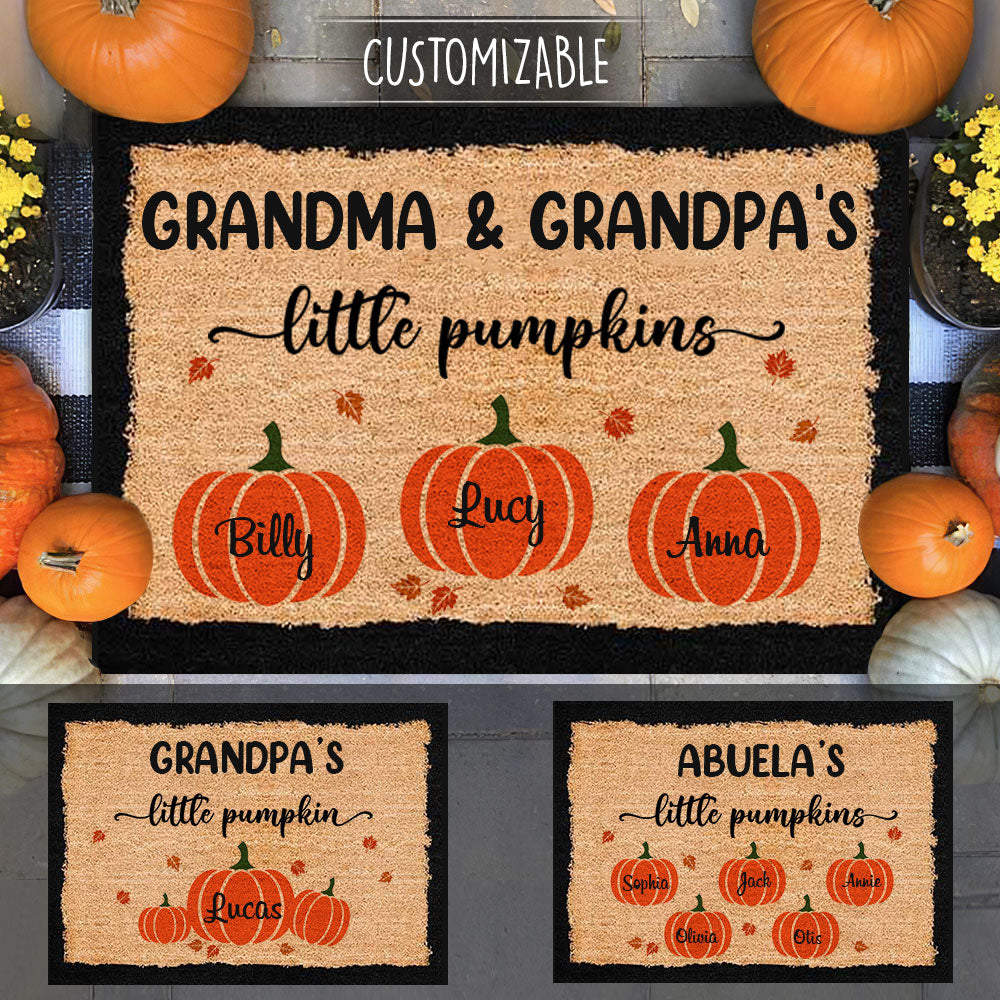 Grandparents Little Pumpkins Personalized Doormat - Halloween