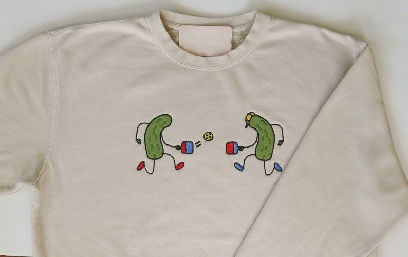 Pickles Playing Pickleball Appliqu Sweatshirt