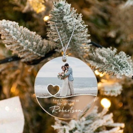 Personalized Photo Ornament for Wedding, Gift For Christmas, Wedding Keepsake Gifts, Custom Bride Picture Ornament, Christmas Name Ornament