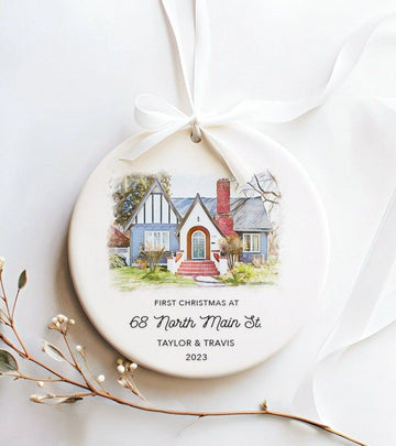 New Home Ornament - Personalized New Home Christmas Ornament - Watercolor Photo Ornament