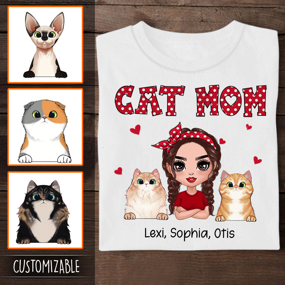 Polka Dot Pattern Doll Personalized Apparel - Cat Mom