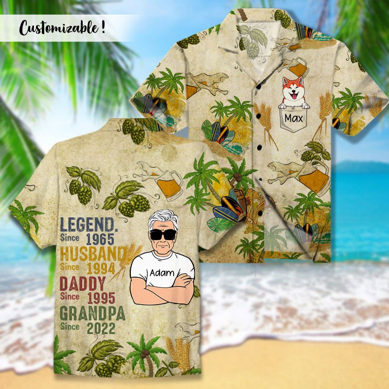 Old Man Cute Dog Custom AOP Hawaiian Shirt Gift For Husband