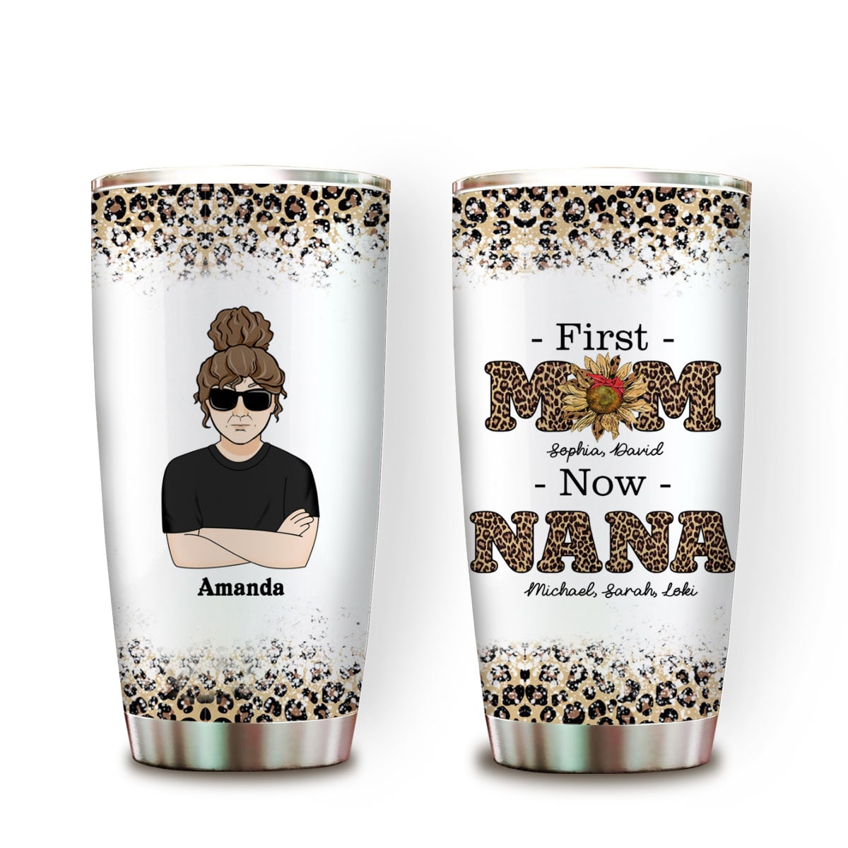 First Mom Now Nana Leopard - Personalized Tumbler - Gift For Grandma