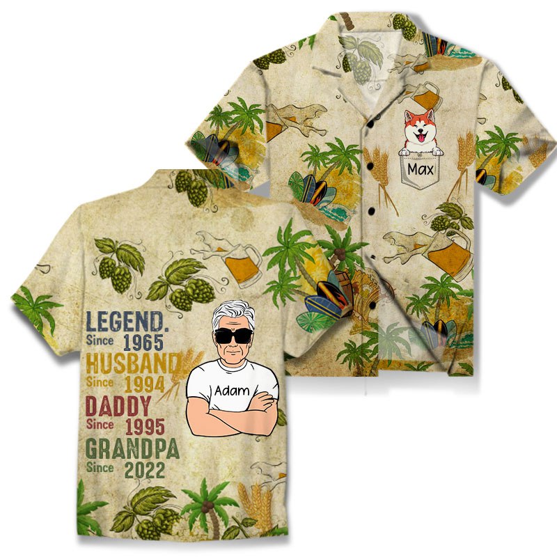 Old Man Cute Dog Custom AOP Hawaiian Shirt Gift For Husband