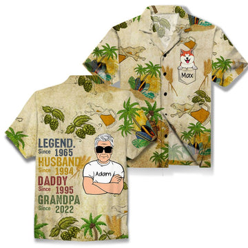 Old Man Cute Dog Custom AOP Hawaiian Shirt Gift For Husband