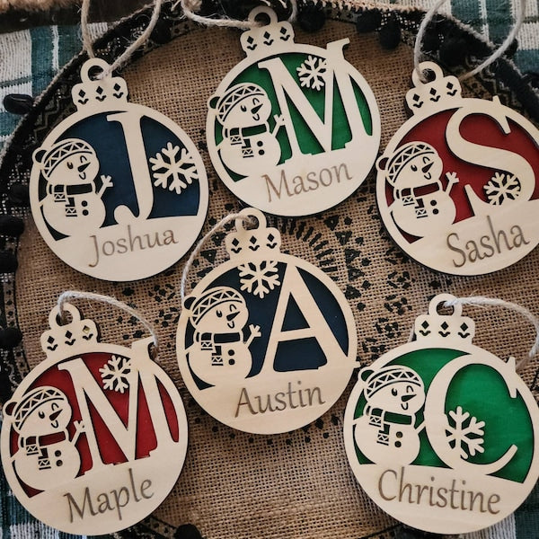 Christmas Balls Ornament, Monogram Snowman Ornament, Snowman Ornaments, Christmas Ornament