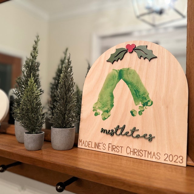 Mistletoes Baby Footprint Mistletoe Craft Baby's First Christmas Craft My First Christmas Activity Baby Footprint Decor Personalized Baby