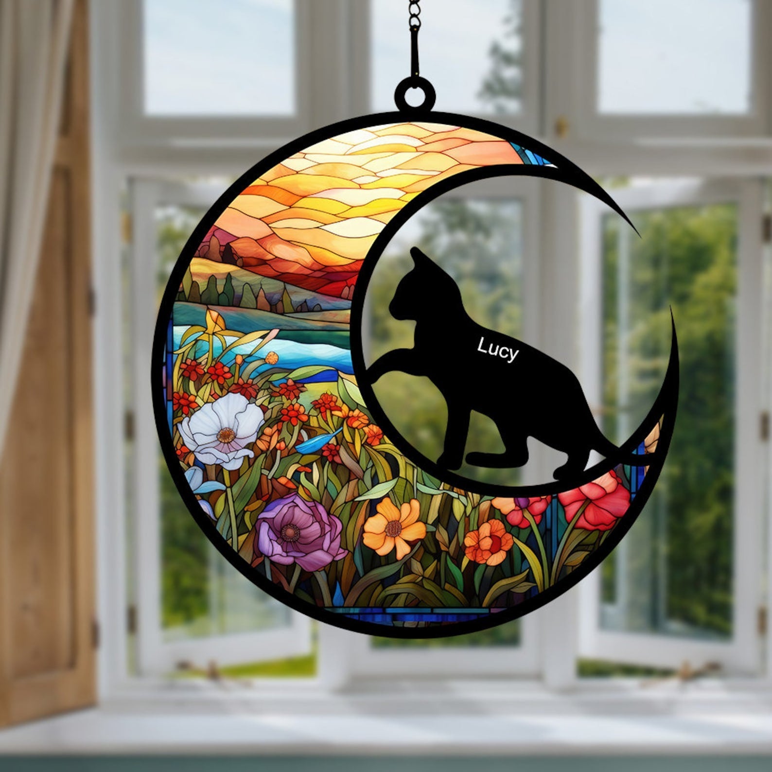 Cat Memorial Suncatcher, Loss of Pet Sympathy Gift, Custom Name Cat, Gift for Cat Lovers