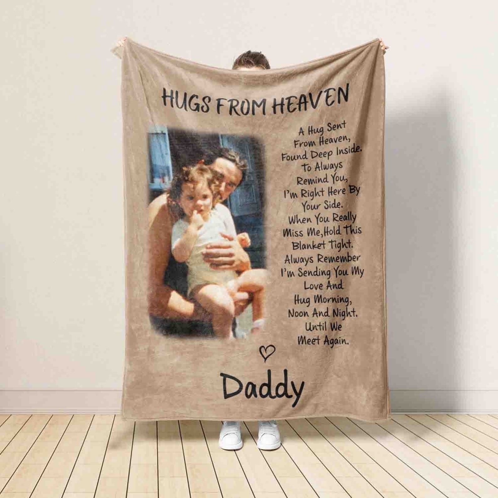 Blanket Gift For Loss Of Dad, Mom, Grandpa, Grandma, Hugs From Heaven Personalized Memorial Blanket, In Memory Of Photo, Sympathy Blankets