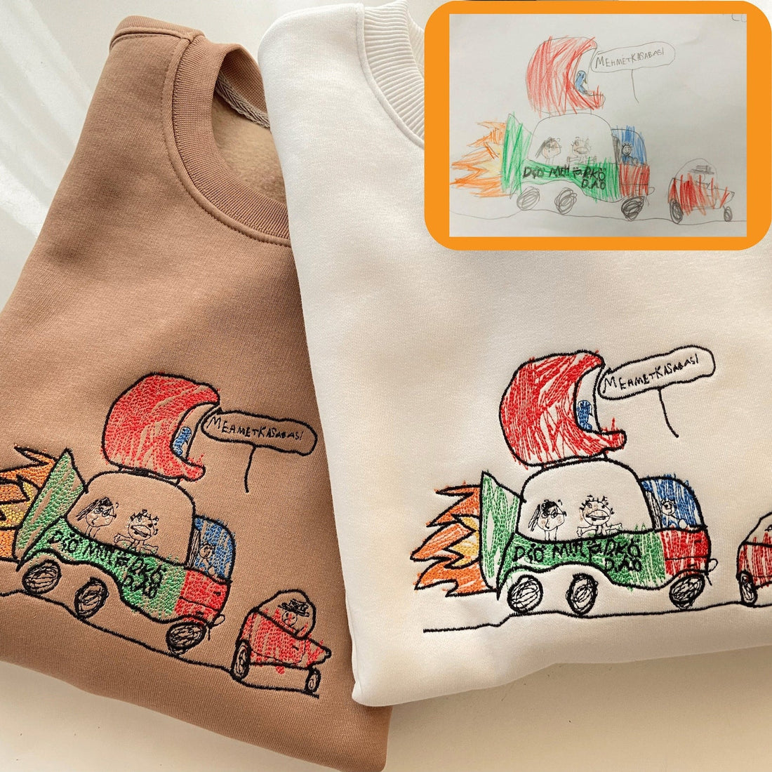 Personalized kids drawing artwork shirt - Embroidered custom photo shirt - Handmade shirt