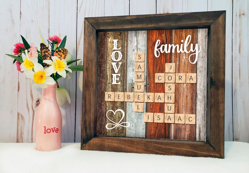 Scrabble Family Name Board | Personalized Frame | Scrabble Tile Wall Art | Rustic Farmhouse Decor