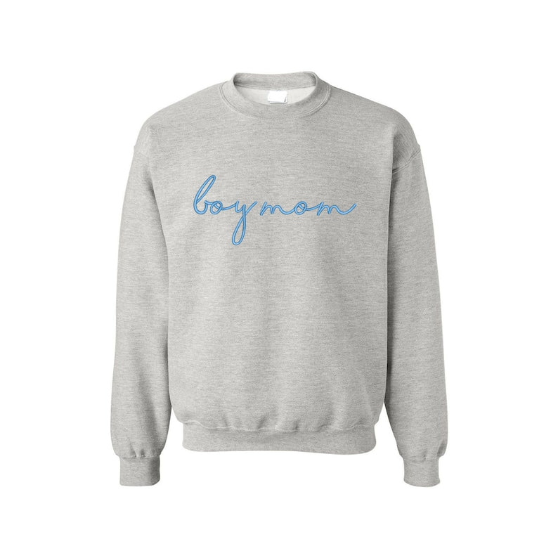 Boy Mom Personalized Crewneck Sweatshirt | Personalized Crew Neck Pullover | Embroidered Sweatshirt | Mother's Day Gift