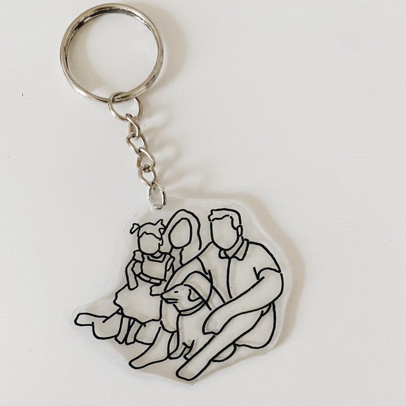 Custom Faceless Portrait Keychain OUTLINE ONLY - Cute Anniversary Gift/Long Distance Friendship/Family Memories/Bridesmaids Gift