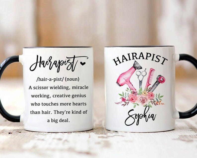 Hairapist Mug - Personalized Coffee Mug for Hairstylist - Birthday Gift for Hair Dresser - Christmas Gift for Friend - Hairapist Definition