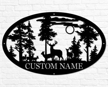 Personalized Oval Deer Metal Cabin Sign, Outdoor Hunting, Deer Hunter Gift, Custom Family Name Sign, Last Name Deer Monogram Cabin Decor