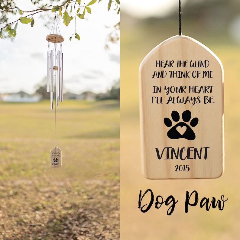 Here The Wind And Think Of Me Pet Memorial Dog Loss of Dog Memorial Pet Memorial Gift Pet Loss Gifts Sympathy Gift Windchime In Memory Bereavement Gift Dog Remembrance