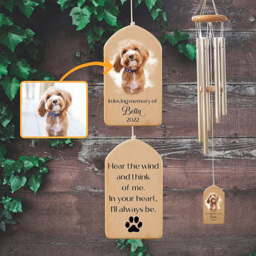 Custom Dog Memorial Wind Chime, Pet Bereavement Remembrance, Pet Loss Gift, Pet Photo Watercolor Portrait Wind Chime, Dog Memorial Gifts