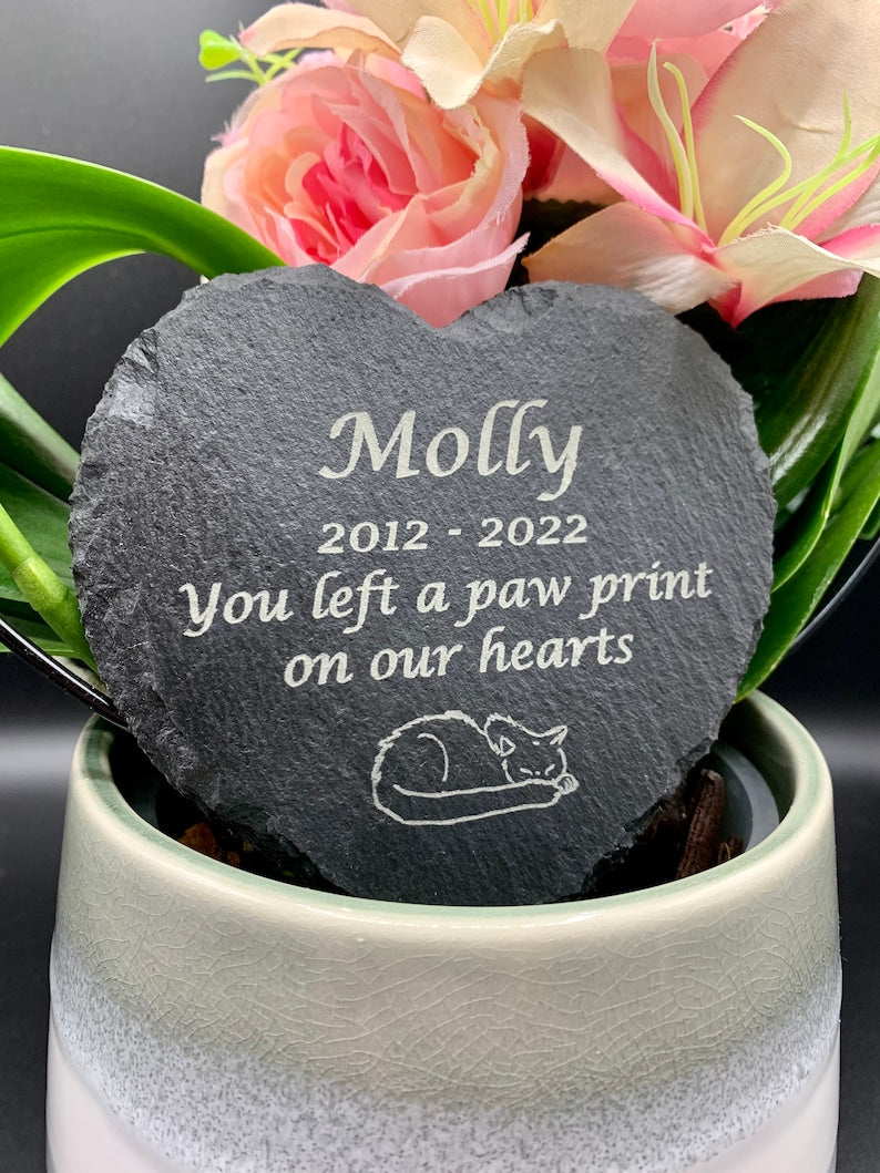 Memorial Plaque For Pet Cat - Personalised Cat Grave Stone Personalized Heart Slate Marker