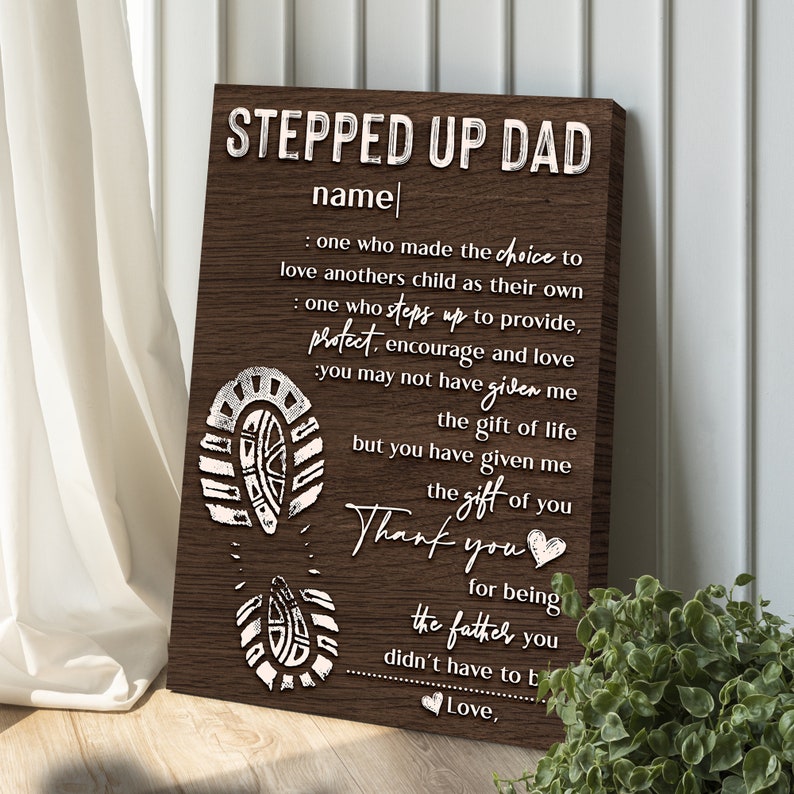 Personalized Stepped Up Dad Canvas, Father's Day Gifts From Kids Custom Canvas Sign, Step Dad Fathers Day Gift Sign, Bonus Dad Gift