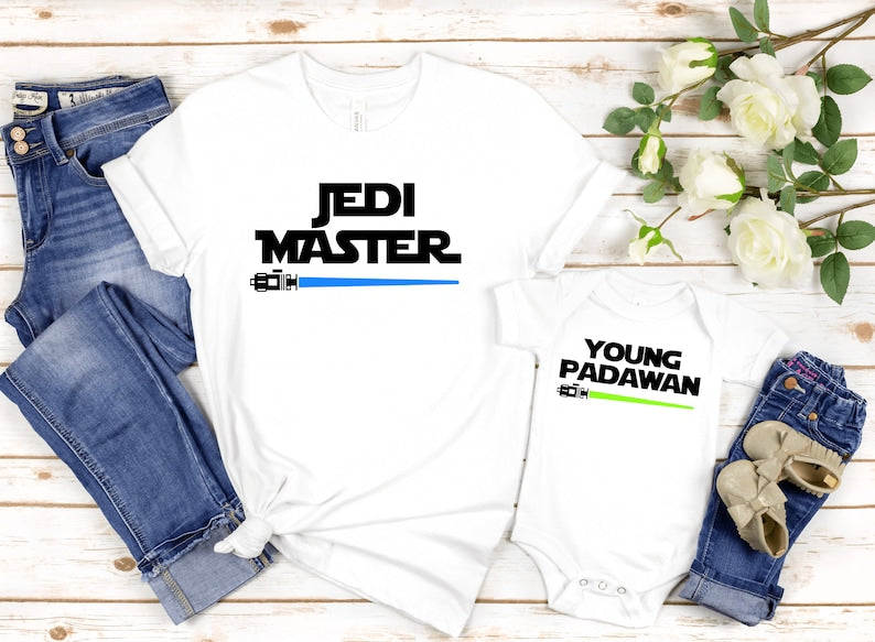 Jedi Master Young Padawan Shirts, Matching Star Wars T-Shirts, Jedi and Padawan Baby Shirt, Daddy daughter shirts, Dad and Son Jedi Shirt