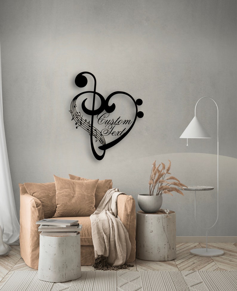 Personalized Music Notes Gift, Music Notes and Heart Large Metal Wall Art, Customized Gift for Musician , Home Decoration, Contemporary Art