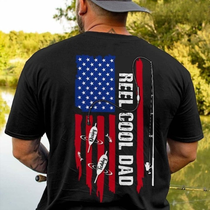 Reel Cool Dad Flag Fishing Shirt, Gift For Him, Fathers Day Shirt, Personalized Fish Shirt for Men