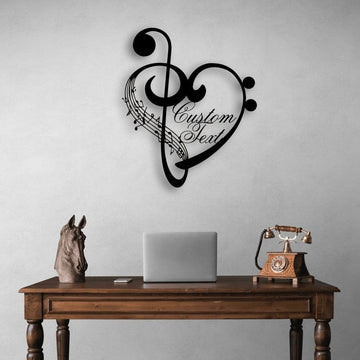 Personalized Music Notes Gift, Music Notes and Heart Large Metal Wall Art, Customized Gift for Musician , Home Decoration, Contemporary Art