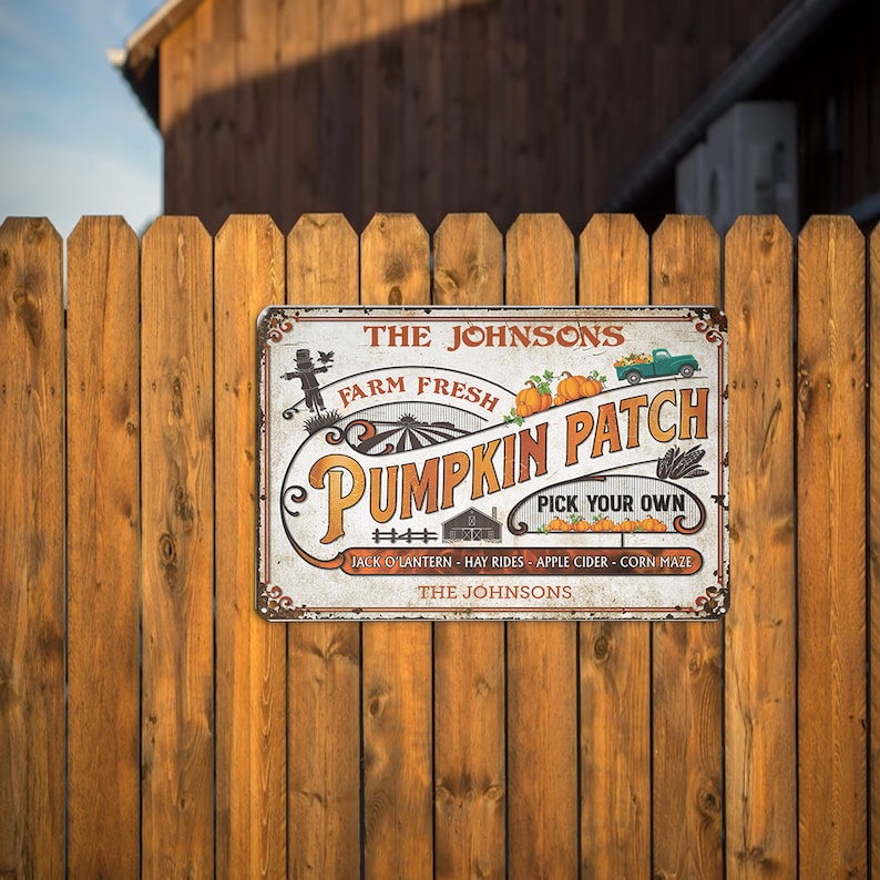 Farm Fresh Pumpkin Patch Metal Halloween Sign, Personalized Gifts, Custom name Pumpkin's Farm Sign, Fall Decor, Farmhouse Sign, gift for him