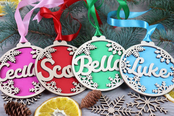 Custom Christmas baubles with name, Wooden tree baubles, Ornament With Name ball, snowflake ornament Christmas, Personalized ornaments