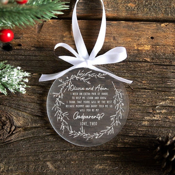 Personalized Godmother Godfather Ornament | Will You Be My Godmother Godfather, Baptism Ornament, Godparent Thank You Gift, Christening Gift