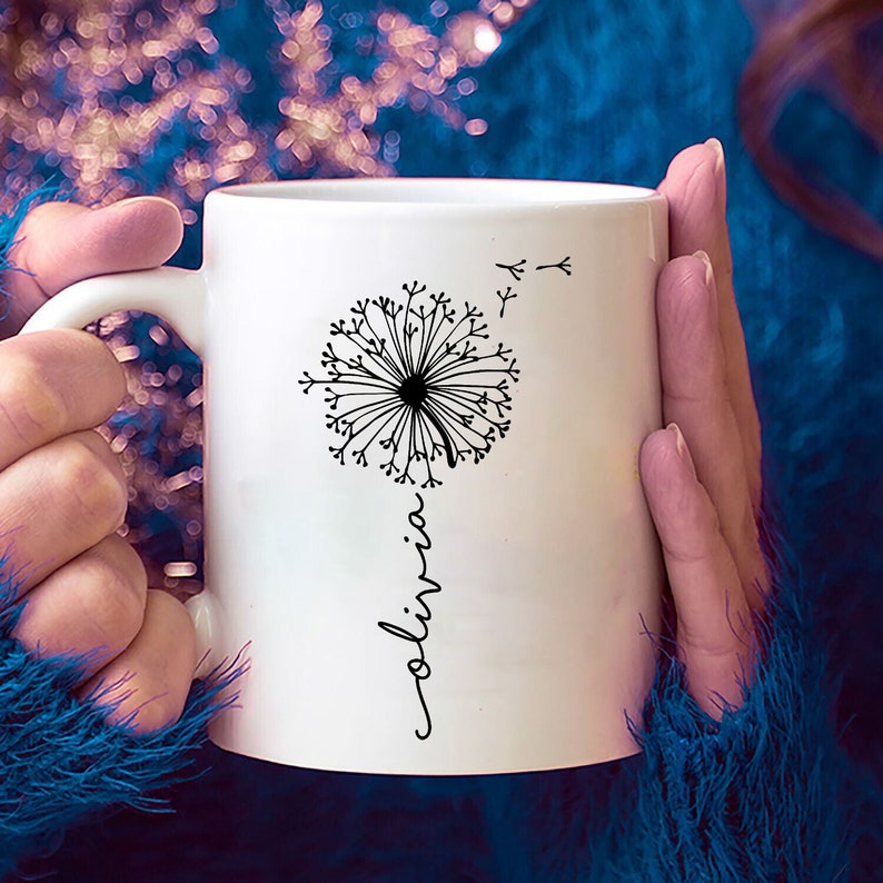 Personalized Dandelion Mug, Floral Gifts, Custom Flower Cup, Dandelion Coffee Cup, Flower Gifts For Her, Flower Custom Name Mug