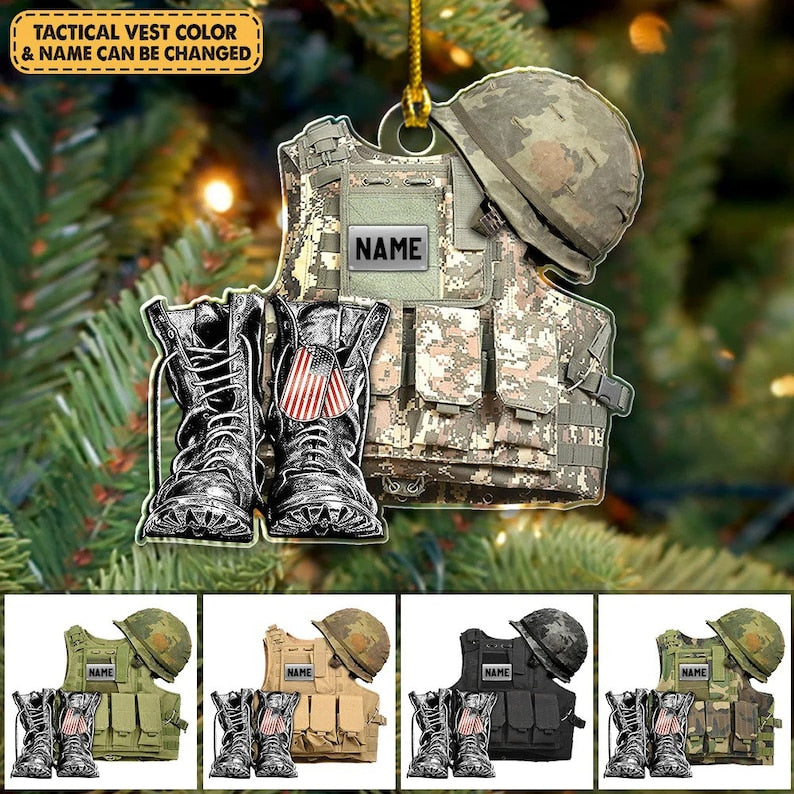 Personalized Ornament Military Veteran Uniform Tactical Combat Vest Combat Boots Helmet Double Sides Acrylic Ornament For Military Veteran