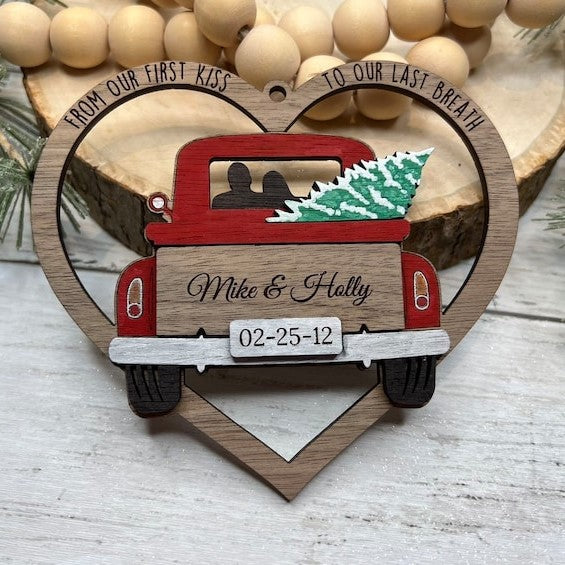 Christmas Tree Truck Ornament, From Our First Kiss to Our Last Breath, Personalized Christmas Ornament For Couple