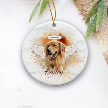 Personalized Pet Memorial Photo Ornament, Pet Loss Gifts, Christmas Dog Memorial Ornament, Dog Memorial Gift, Angel Dog with Wings Ornament