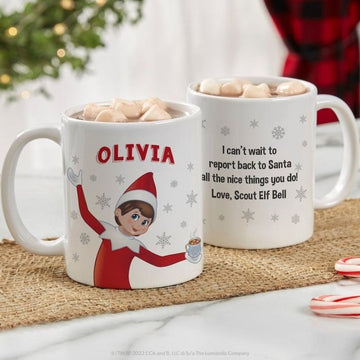 The Elf on the Shelf Personalized White Christmas Mug , Hot Cocoa Mug, Custom Christmas Mug, Christmas Stocking Stuffer, Gifts for Kids