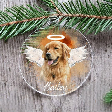 Personalized Pet Memorial Photo Acrylic Ornament, Pet Loss Gifts, Christmas Dog Memorial Ornament, Dog Memorial Gift, Angel Dog with Wings Ornament