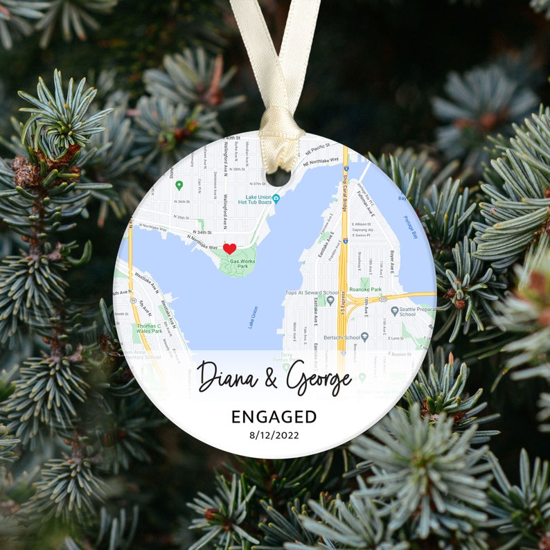 Engaged Ornament - Personalized Map Gift - Gift for the Couple - Engagement Gift - Our First Christmas Together