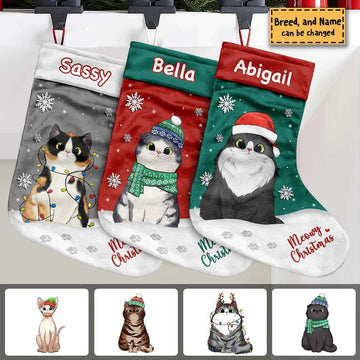 Custom Christmas Is So Much Fun When You Are A Cat Stocking, Fireplace Festive Stocking, Cat Lovers Gift, Pet Name Stocking