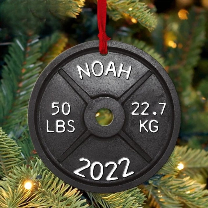 Personalized Weight Lifting Christmas Ornament | Workout Christmas Ornament Xmas | Weight Lifting Gift For Trainer or Training Partner, 2D Ornament