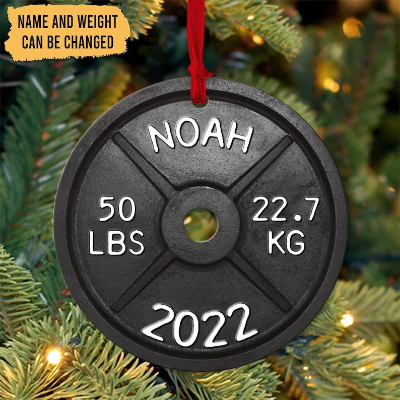 Personalized Weight Lifting Christmas Ornament | Workout Christmas Ornament Xmas | Weight Lifting Gift For Trainer or Training Partner, 2D Ornament