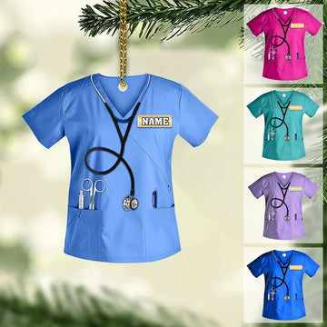 Scrubs Nurse Ornament - Personalized Nurse Scrubs Ornament, Nurse Uniform Car Ornament, Nurse Gift For Nurse Flat Ornament