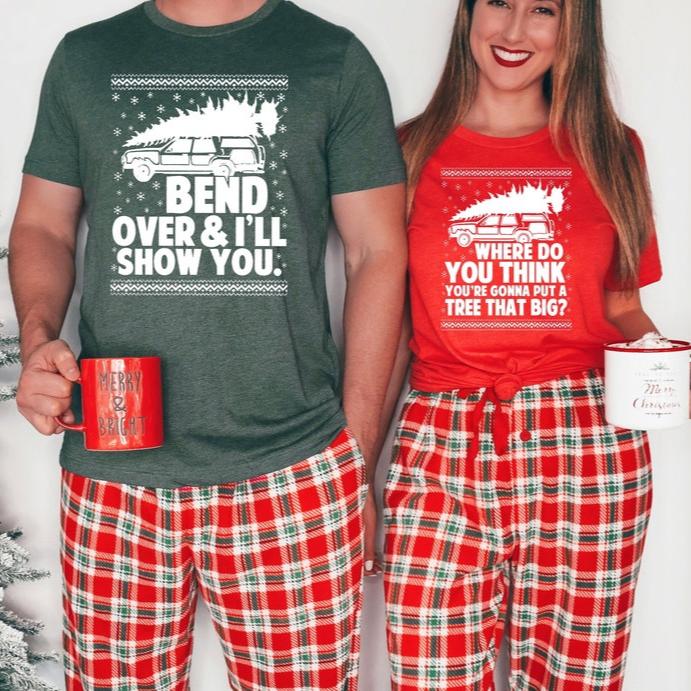 Bend Over and I'll Show You Christmas Couple T-Shirt, Ugly Christmas Vacation Shirt, Griswold Family Shirt, Cute Christmas Tree T-Shirt