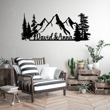 Personalized Mountain Metal Wall Art, Custom Nature and Forest Decor, Man Cave Wall Sign, Personalized Gift, Unique Home Decor, Outdoor Art