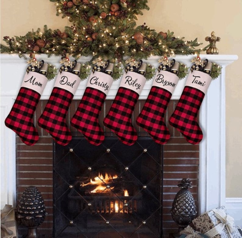 Personalized Buffalo Plaid Christmas Stockings | personalized Buffalo stockings | Large Buffalo plaid stockings