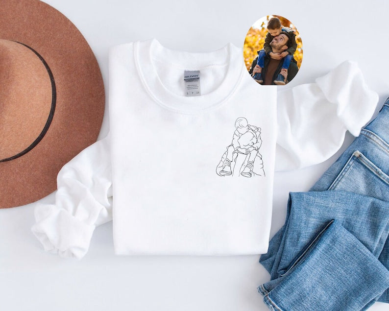 Dad Outline Photo Shirt, Pocket Custom Portrait from Photo Shirts, Father's Day Gift, Personalized Birthday Gifts