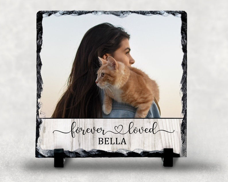 Forever Loved PERSONALIZED Photo Rock Slate, Pet Loss Gift, Dog Memorial Gift, Pet Sympathy Gift, Cat Bereavement Photo Gift, Loss of Pet, Photo Plaque