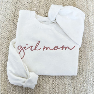 Girl Mom Personalized Crewneck Sweatshirt | Personalized Crew Neck Pullover | Embroidered Sweatshirt | Mother's Day Gift