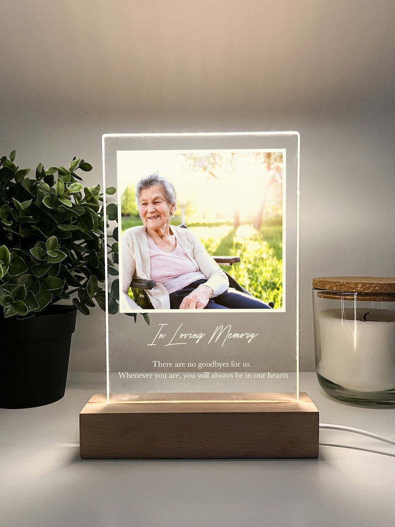 Custom Personalized Photo LED Wooden Base In Loving Memory Condolence Remembrance Loss Sympathy Memorial Gift