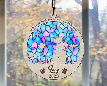 Pet Memorial Suncatcher| Loss of Pet Sympathy Gift| Handmade Custom Name Cat Decor, Handcrafted Stained Glass Suncatchers, Pet Memorial Gift