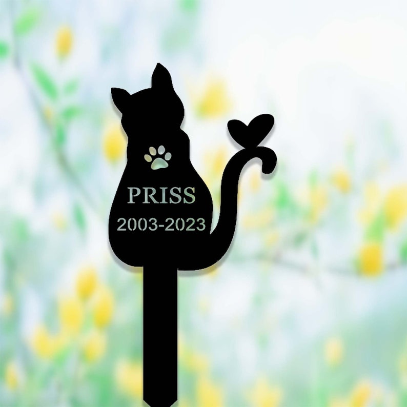 Custom Cat Pet Memorial Garden Stake,Personalized Grave Marker Stake,Cat Memorial Metal Sign,Yard Stake,Outdoor Cat Garden Decor,Cemetery